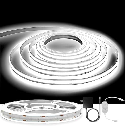 GUPUP 16.4ft COB Turnable Rope Light, White LED Strip Light, 6500K 24V, 1600 LEDs Density Lighting...