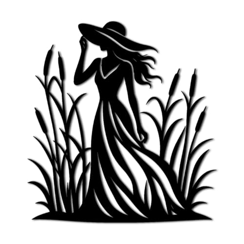 Elegant Lady Silhouette in Summer Field Metal Wall Art Metal