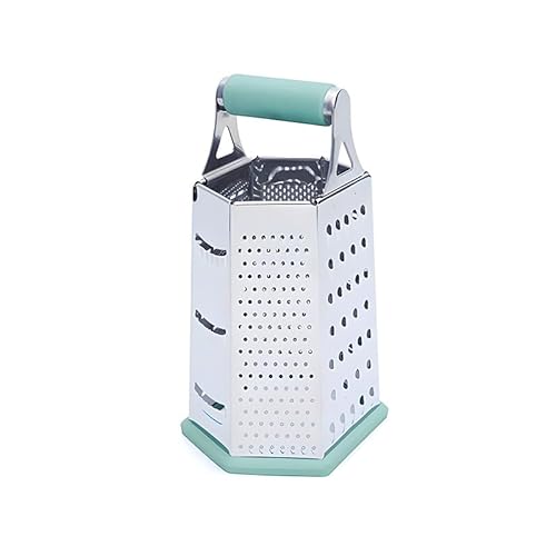 Wintem Rallador manual de 23 cm con 6 lados de diferentes superficies – Cuerpo de acero inoxidable y base de silicona – Herramienta multifuncional para la cocina – Versátil y seguro – Fácil de limpiar