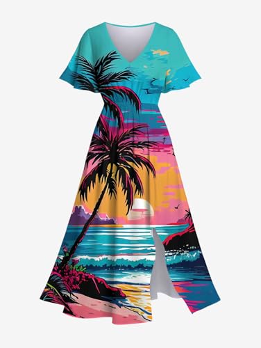 Image of Matchable Couple Hawaiian Sea Beach Starfish Turtle Shell Print Shirt or Plus Size Midi Split A Line Dress