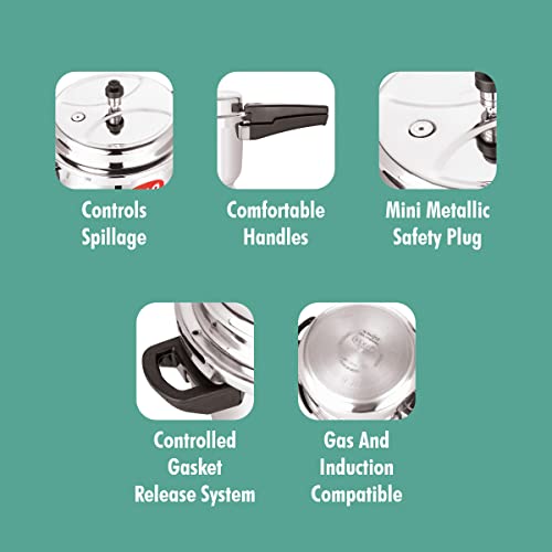 Image of Polo Plus Vintage Elite Stainless Steel Tri-Ply bottom Induction Friendly Pressure Cooker 5 Litres, Silver