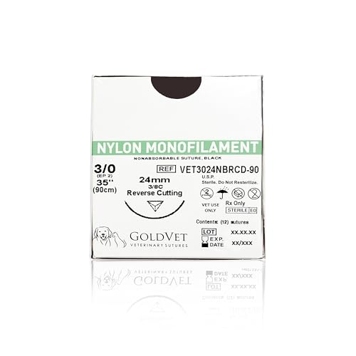 Image of Nylon Veterinary Suture 3-0, 3 /8 Round 24mm Reverse Cutting Needle (Comparable to Ethilon), 35 inch