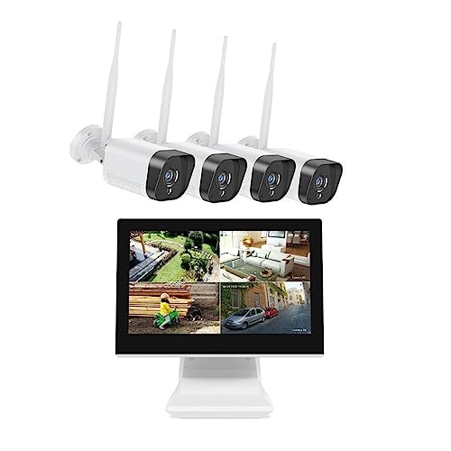 Sistemas Alarma Hogar Sistema De Videovigilancia 1080p Full HD WiFi con Monitor LCD 10.1 '' 4pcs Cámara IP 2MP Kit Grabación Audio(1T)
