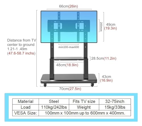 Soporte móvil para TV con ruedas para 32-75 pulgadas miniatura 2