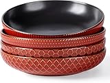 GBHOME Juego de 4 platos de porcelana (24 cm de diámetro), cuencos de cerámica extraprofundos para sopa y fideos para pasta, ensaladas, postres y comidas familiares, aptos para lavavajillas y