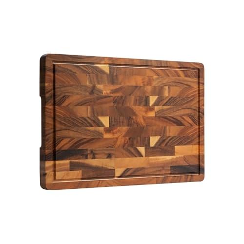 Walnut Wood Cutting Board End Grain wooden cutting boards for kitchen Chopping Block with Deep Juice Groove, Inners Handles, Gift Box, 17x12x1in