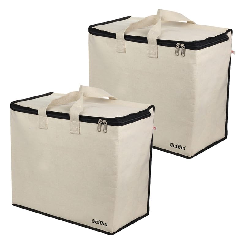 Image of SHIBUI Canvas Reinforced Cotton Handles with Multipurpose Clothes Storage Organizer & Grocery vegetable shopping and Covers Zip Bags.