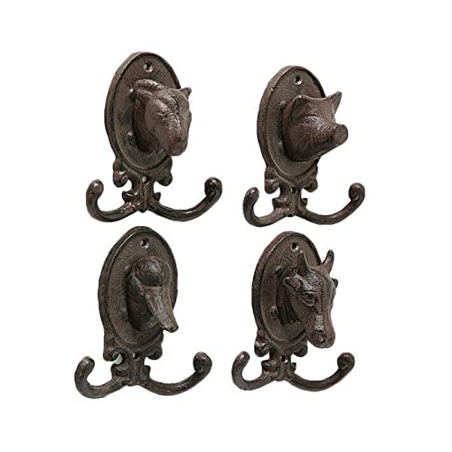 ZEYADA 4x Tierkopf Garderobenhaken Wand Garderobe Kleiderhaken Gusseisen...