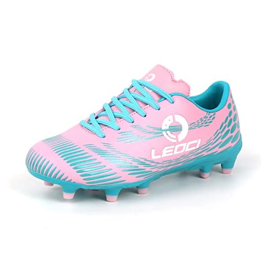 LEOCI Men's Women's Firm Ground Soccer Cleats Outdoor/Indoor Boys Girls Professional Futsal Football Training Sneakers (4.5 Boys/Girls/Women, Pink)