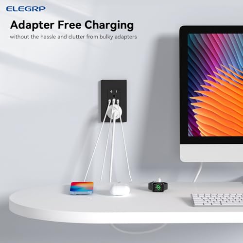 Image of ELEGRP USB Outlets, 30W 6.0 Amp USB C Outlets Receptacles, 3-Port USB Wall Outlet, 20 Amp Tamper-Resistant Outlet with 2 USB C Ports, UL Listed, Screwless Wall Plate Included, 10 Pack, Matte Black