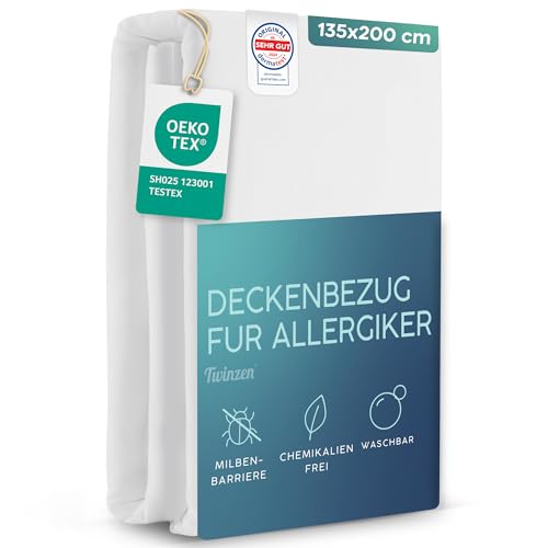Twinzen Milbenbezug Bettdecke 135x200 cm - Milbenbezug Bettdecke 135x200 mit Reißverschluss, Atmungsaktiv & Oeko-TEX