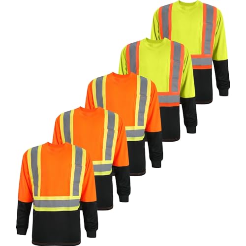 LeeHanTon Construction Shirt for Menn Yellow Orange and Yellow Size XL: 5Pcs Safety T Shirts Reflective High Visibility Hi Vis Long Sleeve Construction Work Shirts by LeeHanTon - Used condition - US$45.01