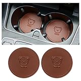 YINGHONGCHI Leather Car Cup Coasters 2PCS Cute Car Coasters for Cup Holders Non-Slip Shockproof Interior Bear Car Accessories for Women Brown