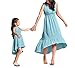 Produktbild Wide.ling Mutter Tochter Kleid Kleidung Korallenfarbe Unregelmäßige Länge Tank Langes Kleid Sommerkleid Lässig Bedruckt ärmellos Tankkleid für Familie Passende Kleidung (Grün-Mädchen, 6-7T)
