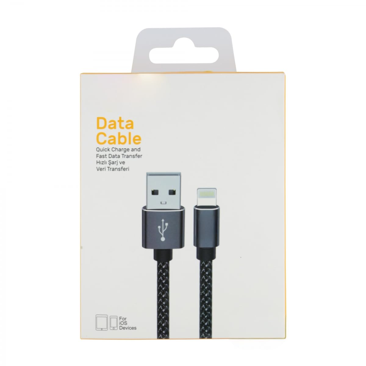 3 Metre Örgülü USB Şarj ve Data Kablosu, iPhone için, Hızlı Şarj ve Veri Transferi, Siyah Örgü Naylon Kaplama