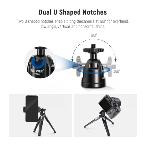 Image of NEEWER Mini Metal Table Tripod with 360 Ball Head, TP29 | Support Vertical Recording and Handle, Portable Travel Tripod. 1 /4 inch Screw for Camera Mobile Phone Action Cam, Max. Load 3 kg