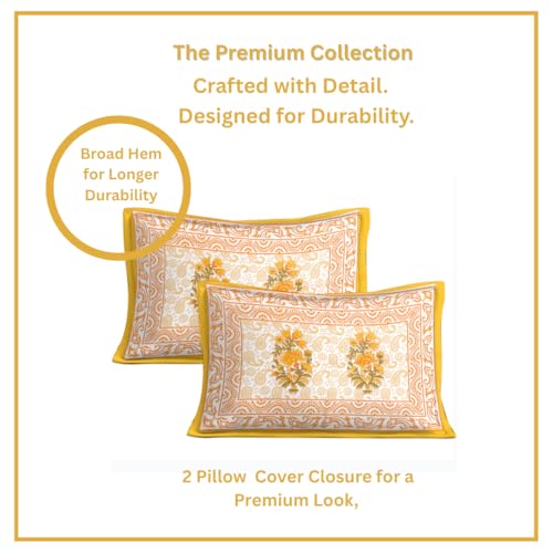 Image of JAIPUR PRINTS 100% Cotton Bedsheet for Double Size Bed bedsheets Rajasthani Jaipuri Printed Double Size Bedsheet with 2 Pillow Cover / 90x100 inch / 235x215 cm / (Light Yellow)