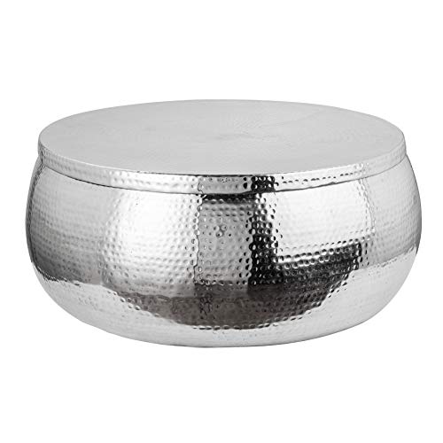 invicta INTERIOR Handgefertigter Couchtisch Orient Storage 70cm Silber Hammerschlag Design mit Stauraum Tisch Wohnzimmertisch