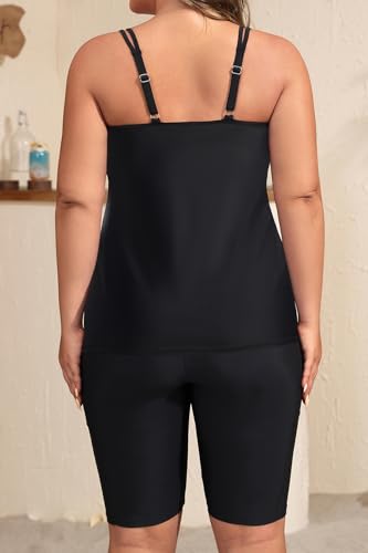 Plus Size Tankini Swimsuits - Athletic Two Piece Bathing Suits with Short for Women Swimwear with Pockets2