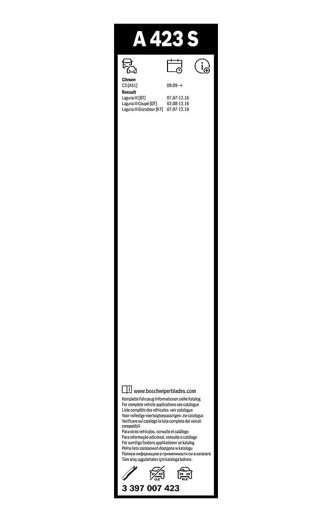 Bosch 3 397 007 423 Pióro Wycieraczki, Czarny, 650 mm/400 mm