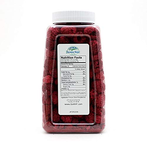 Harmony House Foods Freeze-Dried Raspberries, Whole (3.5 Oz, Quart Size Jar) #TOP4