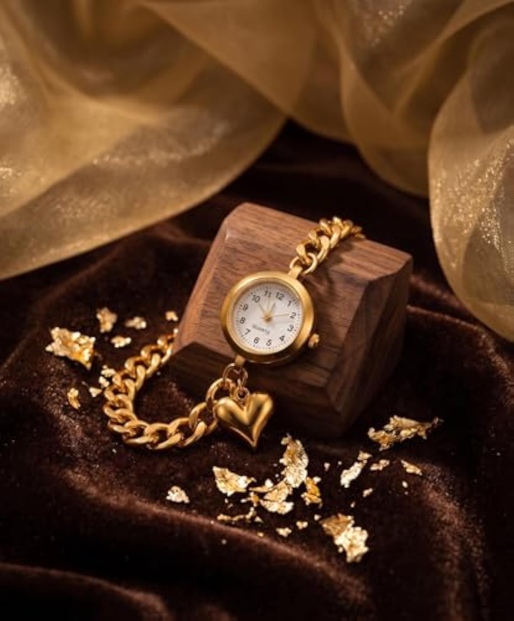 Women's Gold Plated Bracelet Watch with Adjustable Chain Strap