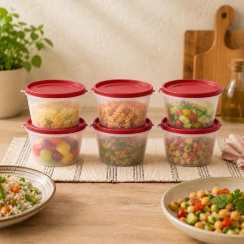 Image of Cutting EDGE Nesterware 750ml Stackable Food Container (Set of 6, Red) | BPA-free plastic, stackable design, leak-proof, kitchen storage, pantry, fridge, meal prep, reusable, travel use