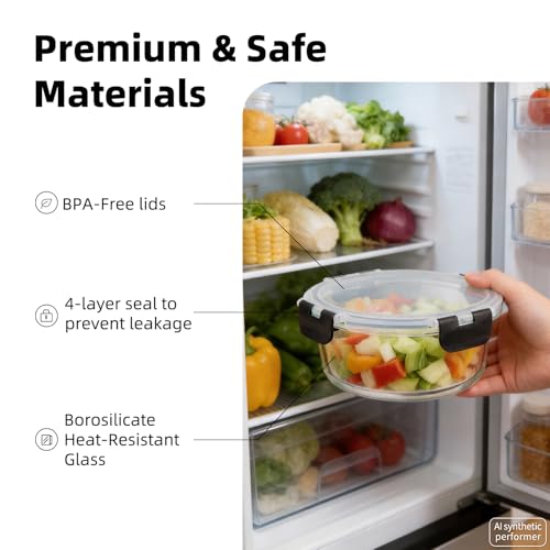 Image of Konokyo Round Glass Food Storage Containers with Lids, Meal Prep, 12 Pack