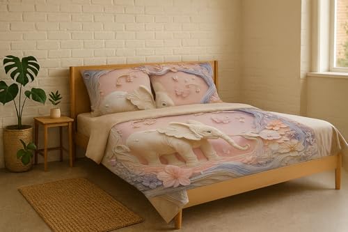 Image of King Size 7D Digital Print Bedsheet - 350 TC Cotton, Kids Friendly Design, Soft & Breathable 180 GSM Fabric, Machine Washable, Gift-Ready Packaging. (108x108 Inches). (Elephant)