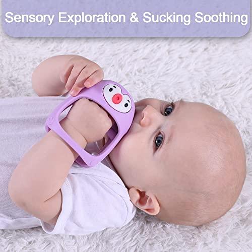 Image of Penguin Teethers, Silicone TeethingToys for Babies 0-6Months, Baby Teethers for 3-6Months, Hand Teether for Infants, Pacifiers for New Born, (Light Purple)