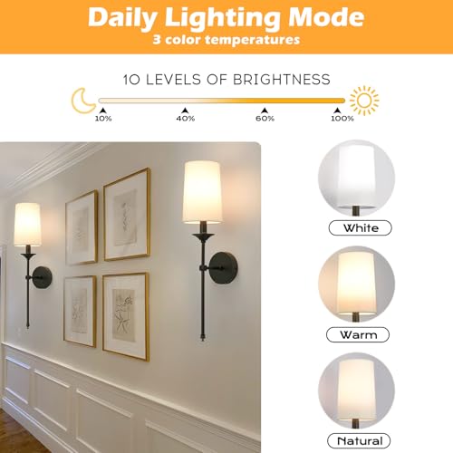 Image of PASSICA DECOR Battery Operated Wall Sconce Set of 2 - Rechargeable Cordless Lights with Remote, Dimmable RGB Timer Wireless Sconces for Bedroom, Living Room, Hallway