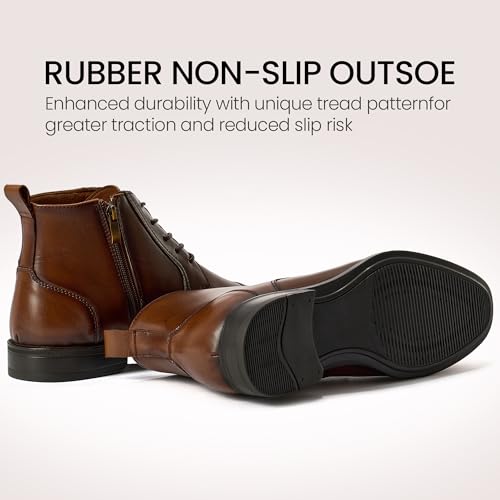 Image of Holy dove Men's Dress Boots Side Zipper Comfort Full-Grain Leather Business Office Cap Toe Oxford Short Ankle Boot