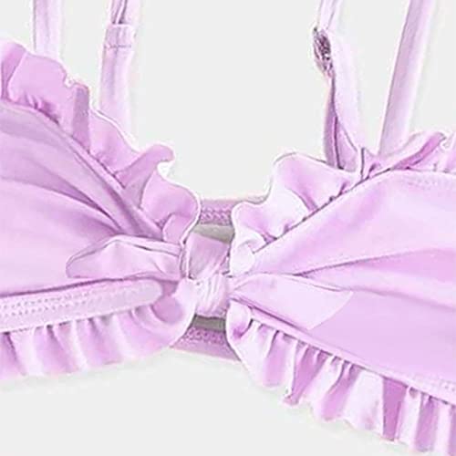 Toddler Girl's 3 Piece Swimsuits Soild Bikini Rullfe Bathing Suit Briefs Girls Bikini Bowknot (Pink, 12-14 Years)2