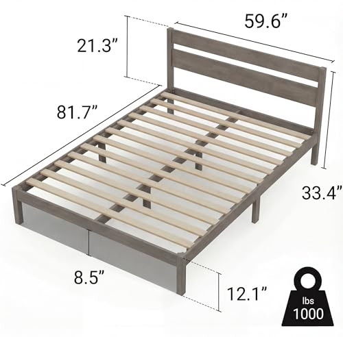 Image of LIFEMENT Queen Bed Frame with Headboard Classic Wood Platform, Noise Free, Under Bed Storage, No Box Spring Needed, Easy Assembly, Gray