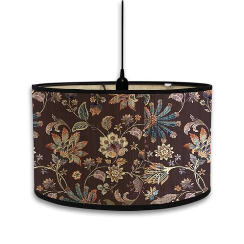 Morbuy Flowers Pattern Bamboo Lampshade for Table Lamp,Vintage Style Diameter 30cm Wooden Bedside Light Lampshade Light Shades Wall Light Lamp Shades for Bedside Lamp Floor Lamp (Ethnic Style)