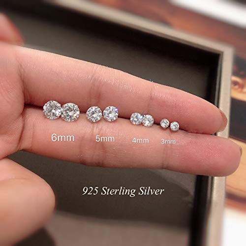 Sterling Silver Cubic Zirconia Stud Earrings Set For Womens Mens, 4 Pair Small Studs For Cartilage Tragus Multi Piercing Ears 3Mm/ 4Mm/ 5Mm/ 6Mm #TOP3