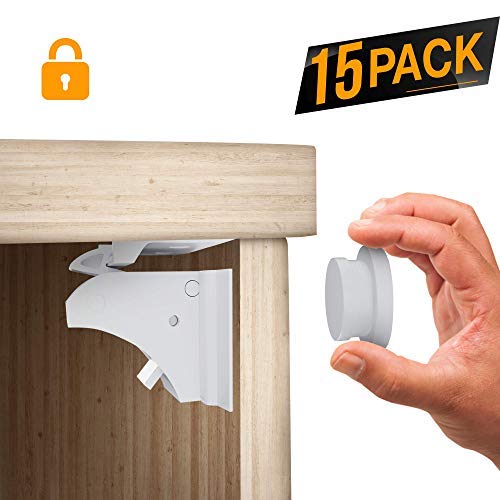 TinyPatrol 15 Locks with 3 Keys Baby Safety Cabinet Lock [EASY SET UP] Magnetic Cabinet Locks RELIABLE and DURABLE BABYPROOFING for Cabinets, Drawers [INVISIBLE LOCKS -OUTWIT SMART TODDLERS]