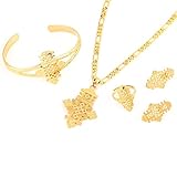 Ethiopian Jewelry Pendant Necklace Chain Earrings Bangle Ring Set Coptic Crosses African Cross...