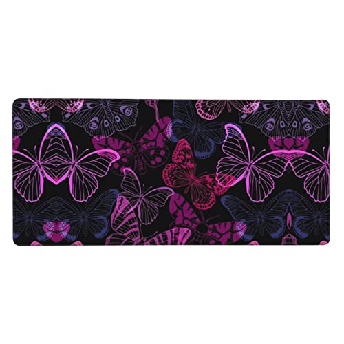 Tapis de souris de jeu XL papillon rose 40x90 cm avec base caoutchouc antidérapante