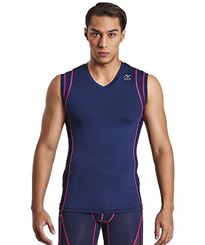 [�A�N�Z�t] Balance Fit Sleeveless Tee(V-neck) (L, NAVY × PINK)