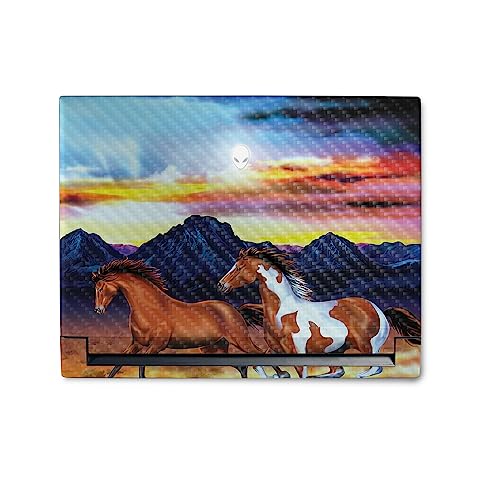 Image of MightySkins Carbon Fiber Skin Compatible with Alienware M18 R1 (2023) Full Wrap Kit - Wild Horses | Protective, Durable Textured Carbon Fiber Finish | Easy to Apply & Change Styles | Made in The USA