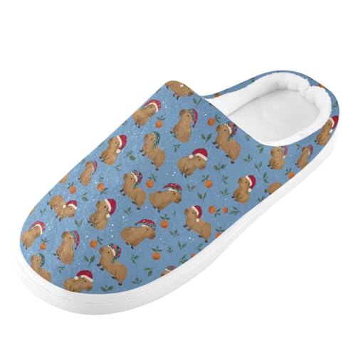 Fuzzy Memory Foam Slippers for Women/Men Capybara Santa Hat Orange Pattern Fluffy Winter House Shoes Indoor and Outdoor