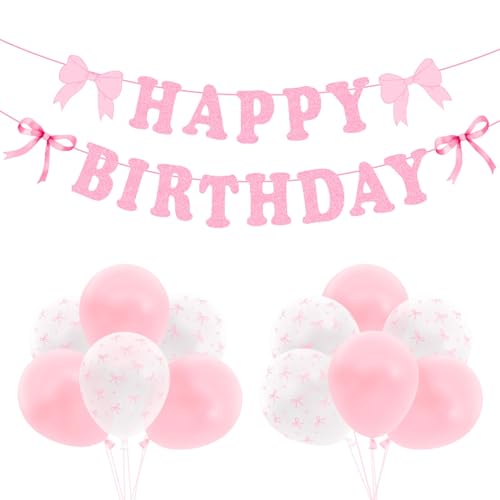 Decoración de Cumpleaños Rosa, 13 Piezas Globos Impresos, Globo Latex Rosa, Bandera de Feliz Cumpleaños Pink, Globos, Banner, para Niñas y Mujer, Fiesta Temática, Baby Shower