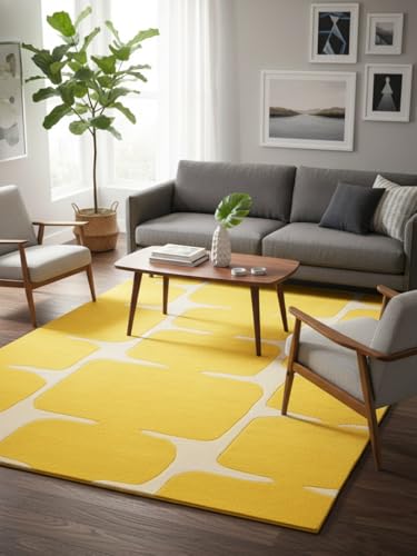 Image of Restoration and Renovation Modern Wool Area Rug - Contemporary Abstract Geometric Design, Thick & Soft Hand-Tufted Carpet - Ideal for Indoor Decor in Living Room, Bedroom (Honey, 8' x 10')