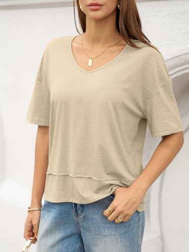 Image of UNCLECAT Womens V Neck T Shirts Summer Trendy Loose Fit Casual Tops Tees