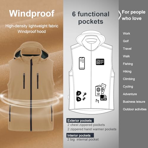 Image of CREATMO US Men's Casual Lightweight Warm Thin Outerwear Vest Windbreaker Sleeveless Jacket With Removable Hood