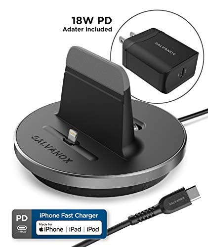 Fast Charging Power Stand for iPhone and iPad Models - MFi Certified Lightning Dock with USB-C Wall Adapter (for all iPhone 12/13 /14 models)