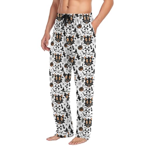 Men's Pajama Pants,Halloween Cat and Pumpkin Lounge Lightweight Sleep Bottoms Pants with Pockets Size S-XXL4