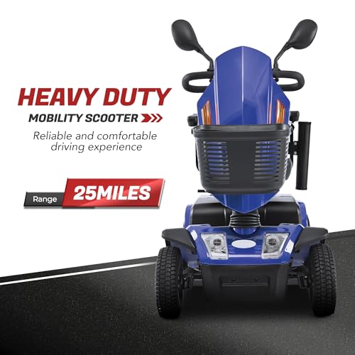 Heavy Duty Mobility Scooter 500 lb Weight Capacity Portable,All Terrain 4 Wheels Mobility Scooters for Adults & Seniors 500 lbs Foldable,Folding Power Electric Motorized Wheelchair,15Miles (Blue)