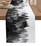 Black Forest Table Runner 90 Inches, Black and White Natural Landscape Modern Abstract Art Bed Runne